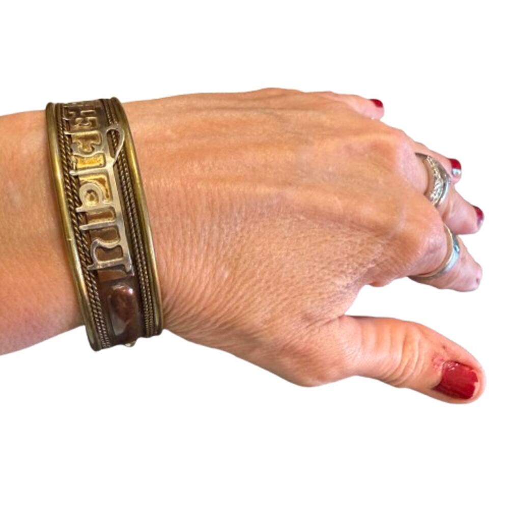 Handcrafted Copper Brass Hindi Caligraphy Cuff Bracelet